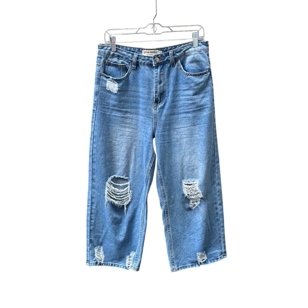 Great Smoky Los Angeles Distressed Wide Leg Cropped Jeans Blue GN18108 Size 11